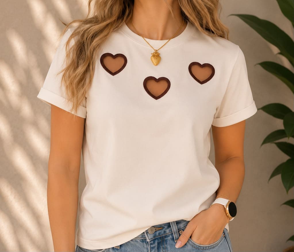 Triple corazon bordado chocolate