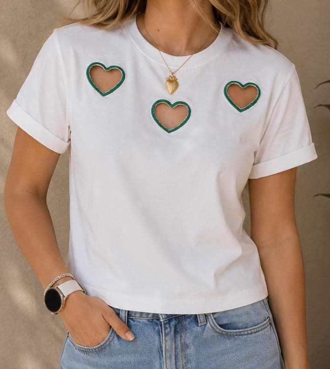 Triple corazon bordado verde